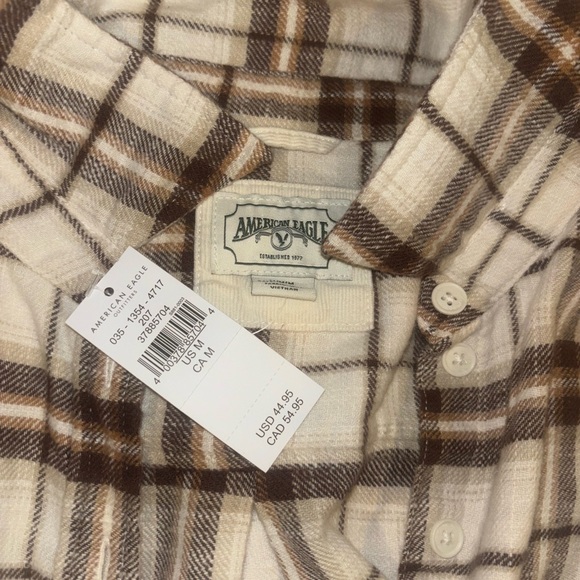 brown and cream American Eagle cropped Flannel - Picture 2 of 5